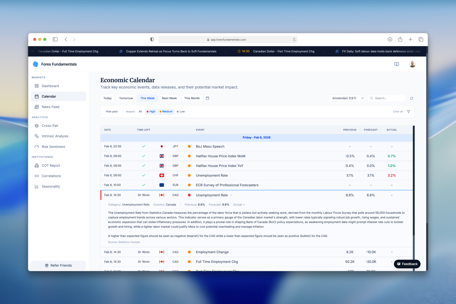 Economic Calendar Feed